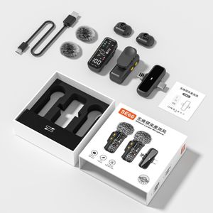Wireless Lavalier Microphone 2 in 1 with Back Clip and Windproof Ball Mic for Video Mobile Phone - Black