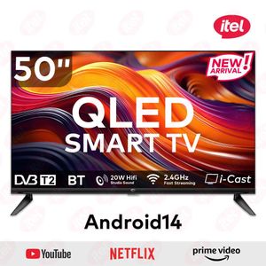 Itel itel TV 50 inch, QLED, Smart TV, FHD, Frameless, Bluetooth, Android14, Wifi, Digital, Netflix, YouTube, Prime, 50" TV, television (1 year warranty, limited time promote)