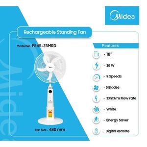 Midea Quality Rechargeable standing fan 18"