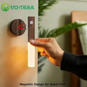 VoltEra Motion Sensor Night Light with Magnetic Body, Rechargeable Battery Powered LED Wall Sconce, Portable Cabinet Light for Hallway, Stairs & Bedroom (Wood, 1PC)