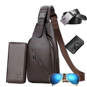 AIDAILU 5pcs Mens Messenger Bag Casual Backpack + Wallet + Sunglasses + Blet + Card bag