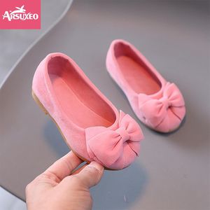 Arsuxeo 2-13 Years Kids Girls Shoes Bowtie Children Princess Shoes Soft Sole