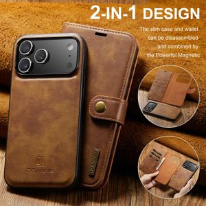 Iphone 17 Pro Max (2 in 1) Magnetic Detachable Flip Leather Case With Wallet - Brown 