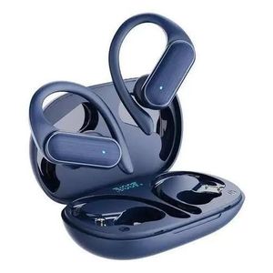 TWS Wireless Bluetooth Sports Earphones with Earhooks & LED Power Display Charging Case – Dark Blue