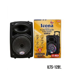 Icona London ILTS-12BL 12-Inch Portable Rechargeable Trolley Speaker - Black