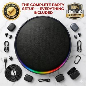 LP The Complete Party Setup - Pro LP19 Home Music System + Free Wireless Earbuds, Case & Universal Charging Cable - High Fidelity Bluetooth Wireless Audio Speaker & Cool Light Show - Works with TV, Phone & PC