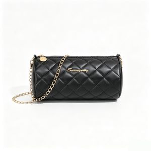 Quilted Cylinder Chain Crossbody Bag – Elegant PU Leather Barrel Bag
