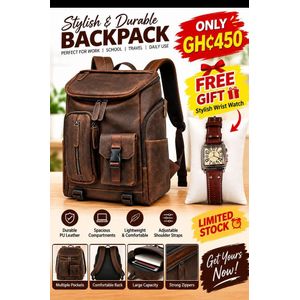 AD Classic Pure Leather Rucksack + Sports Watch - Brown