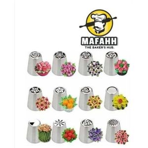 AD 9 Pcs Stainless Steel Russian Piping Nozzle for Cake Cream Pastry - Silver