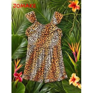 JOMAKE 1-7 year old girls' flying sleeve leopard print jumpsuit