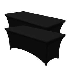 TodyJeyHo 6ft Stretch Black Spandex Table Cloth for Standard Folding Tables - 2 Pack Universal Rectangular Fitted Tablecloth Protector for Wedding, Trade Show, Vendor Stand Washable  Table Cloth