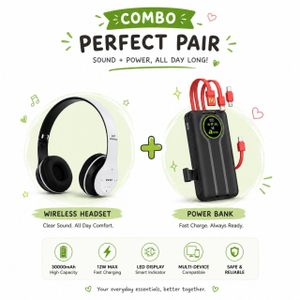 P47 Wireless Bluetooth Headset + 3000mAh Digital Powerbank