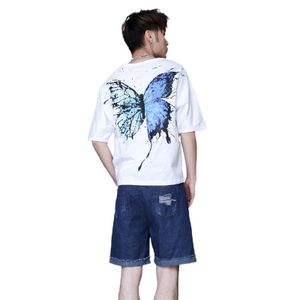Men and Women Couple Butterfly Printed Half Sleeve T-shirt-White
