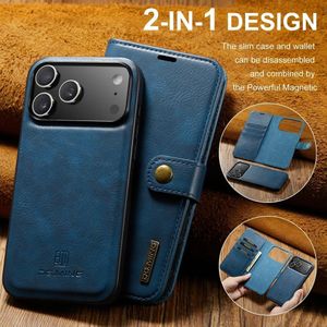 DG Ming (2in1) Phone Case, Compatible With Iphone 17 Pro Max / Iphone 18 Pro Max Phone, Magnetic Detachable Flip Leather Phone Case With Wallet - Blue 