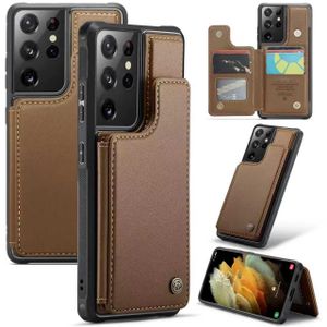 Samsung Galaxy S21 Ultra High Quality Shockproof Leather Case With Magnetic Wallet Card Holder- Brown 