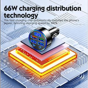 Ultra fast charging USB-C car charger 6-in-1 adapter with LED and voltage display