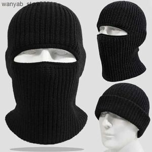 Men's Knitted Beanie Windproof Earmuffs Mask Outdoor Warm Headgear - Black - Black