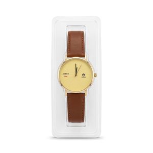 Amber Time Classic Men's/Women's Analog Watch - Gold Dial & Brown Leather Strap