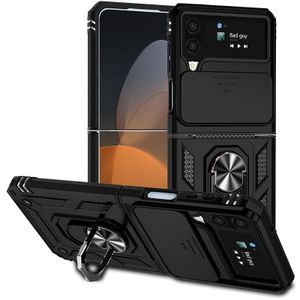 Baseus Shockproof Phone Case, Compatible With Galaxy Z Flip 4 Phone, With Slide Window Lens Protection with Magnetic Stand Ring - Black 
