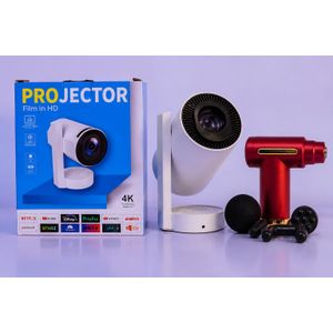 2-in-1 Lifestyle Tech Combo / Portable 180° Smart Projector & Deep Tissue Percussion Massage Gun Set
