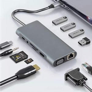 Type-C 11-in-1 100W Dock, Type-C to HDMI Adapter-Grey