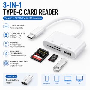 Type-C Converter for Phone/Tablet: TF/SD Card Reader + USB Hub + Free Type-C to Android Adapter