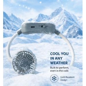 Oem Hands-Free Neck Hanging Mini Fan – 3-Speed Adjustable Dual Fan, USB Rechargeable Bladeless Personal Cooling Fan for Running, Outdoor Activities, Travel, Office & Shopping – White