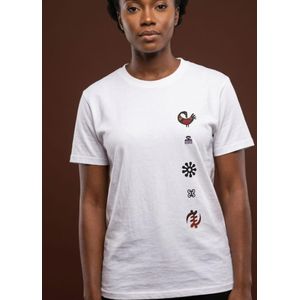 Women's White Adinkra Symbols Graphic Print T-Shirt - Short Sleeve