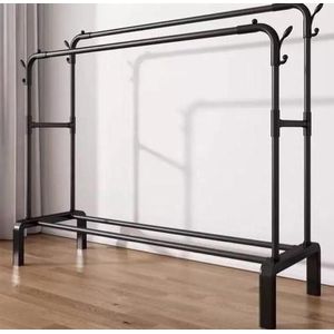 Double Rail Heavy-Duty Clothes Drying Rack – Side Hooks & Bottom Shoe Storage Shelf