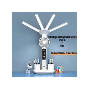 3In1 Multifunctional Desk Lamp LED Four-Head Folding With Fan Calendar Clock