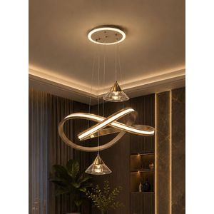 40W-60W Modern Infinity Loop LED Chandelier - Adjustable Artistic Curved Pendant Ceiling Light for Living Room, Dining Room & Bedroom, Warm/Neutral/Cool White