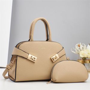 2-Piece Luxury Women’s Handbag Set – Elegant  Bag with Matching Pouch - Khaki
