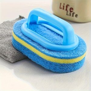 ShebSheb Multi‑Purpose Cleaning Sponge with Handle, Bathroom & Kitchen Scrubber for Tile, Bathtub, and Sink, Non‑Scratch Sponge Brush with Ergonomic Grip