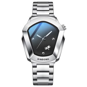 BINBOND Men's Watch Luxury Luminous Waterproof Calendar Stainless Steel Strap - Silver