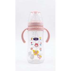 Pretty Baby Wide Neck PP Baby Feeding Bottle with Handles & Straw - 0% BPA Free (Pink)