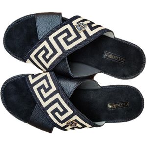 Men's Cross leather slippers - Black and Gold