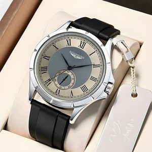 BINLIHUAN Men's Quartz Watch with Waterproof, Silicone Strap sports Wristwatch- Black and Silver