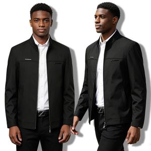 SHJO Jacket Men Slim Business Office Polyester Windproof Zip Up Casual Bomber Outerwear Coat Black