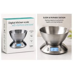 New 5KG Digital Kitchen Scale with Stainless Steel Bowl – Electronic Food Weighing Scale, LCD Display, 1g Precision for Baking, Cooking & Meal Prep - Silver