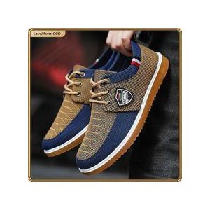 ASHION Big Size 39-48 Men's Canvas Casual Shoes, Lace-Up Breathable Sneakers, Non-Slip Rubber Sole Lightweight Flat Walking Work Shoes for Daily Wear