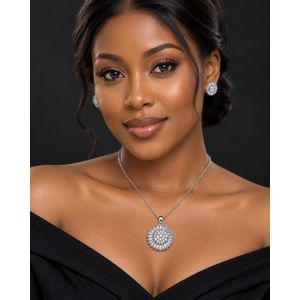 Na Women’s Silver-Tone Crystal Teardrop Necklace and Matching Earrings Set, rhinestones or ices Necklace and Earrings Set for her