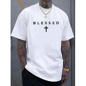Blessed Christian Graphic T-Shirt for Men – Premium Cotton Short Sleeve Casual Faith Tee - White