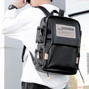 PU Leather Black Backpack for 15.6" Laptop - Waterproof, Medium Size