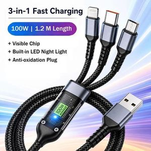 3 in 1 Fast Charging Cable, Multi Charger Cable with Type-C / Micro USB / Lightning plugs-Grey