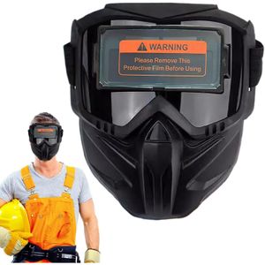 Professional full-face welding helmet with auto-darkening function, wide field of view and anti-glare protection, heat-resistant design, and protection against UV and infrared radiation