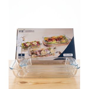  3-piece set of rectangular glass baking dishes- white
