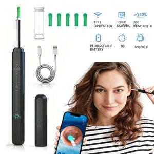 Black Ear Wax Removal Tool Camera HD Visual Otoscope Cleaner with 6 LED Lights – Safe Ear Cleaner for Adults and Kids with 5 Ear Pick  Earwax Removal Kit for iOS and Android