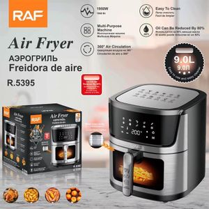 RAF New 9L Extra Large Capacity Visible Glass Window Deep Airfryer with Smart Digital Control Touch Display Model – 1950W and Nonstick Basket  - Black/ Silver