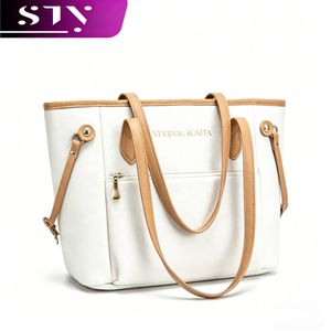 STY Ladies Large-capacity Handbags Women Tote Bag PU Synthetic Leather Bags White Bags