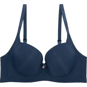 Binnys Guaranteed Navy Blue Simple Solid Color Bra Widened Side Profile Design T-Shirt Underwire Adjustable Straps Non-Removable Pads Daily Commuting Women's Bra